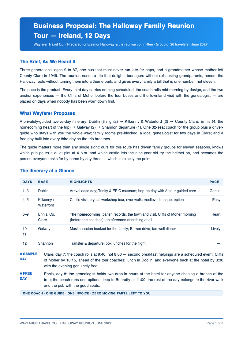 Travel itinerary business proposal